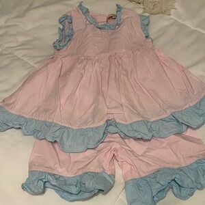 Maddie Izzy boutique Pink & Blue Ruffle Two-Piece Toddler Outfit